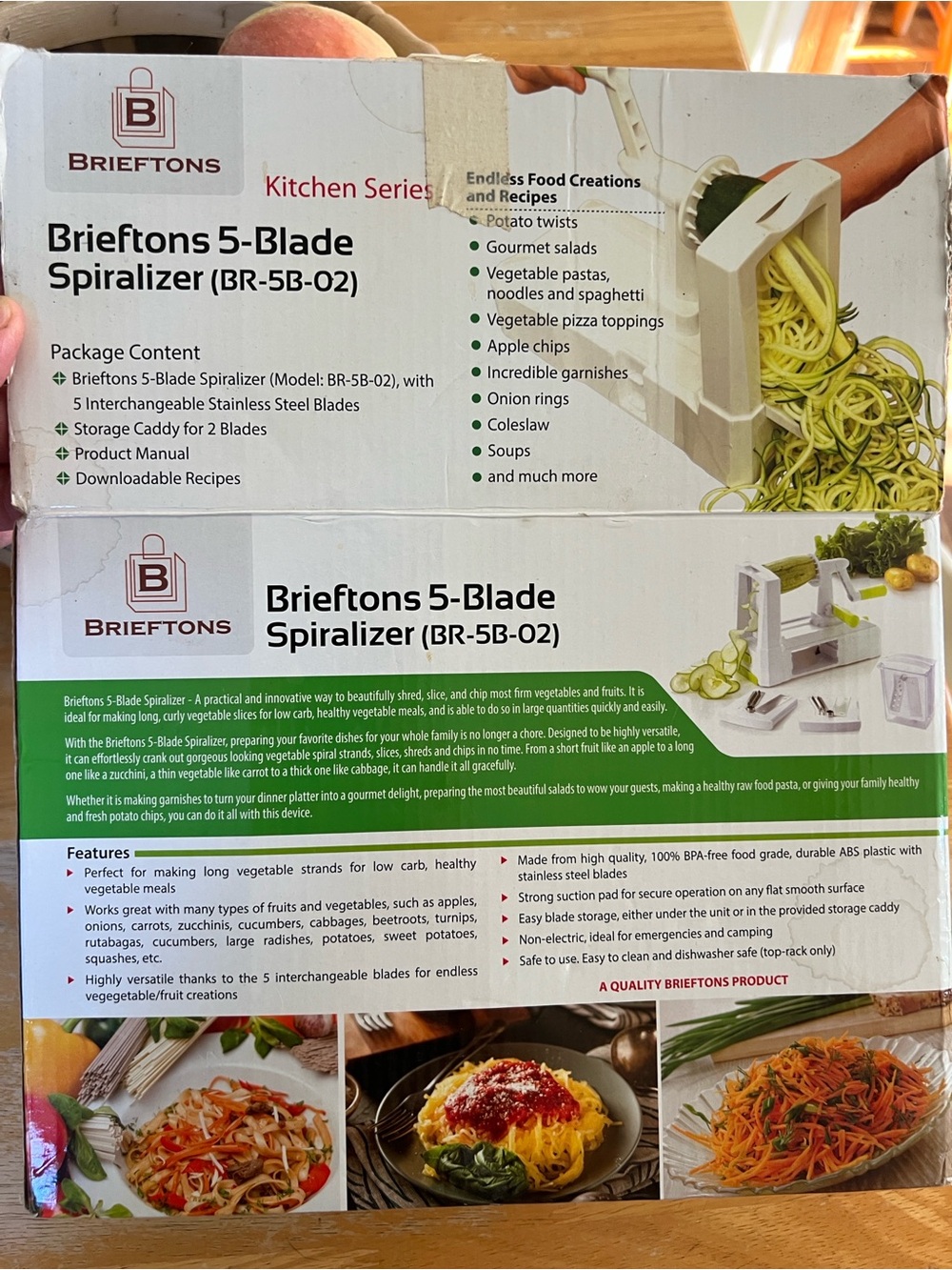 Brieftons 5-Blade Spiralizer Kitchen Tool – White with Green Accents